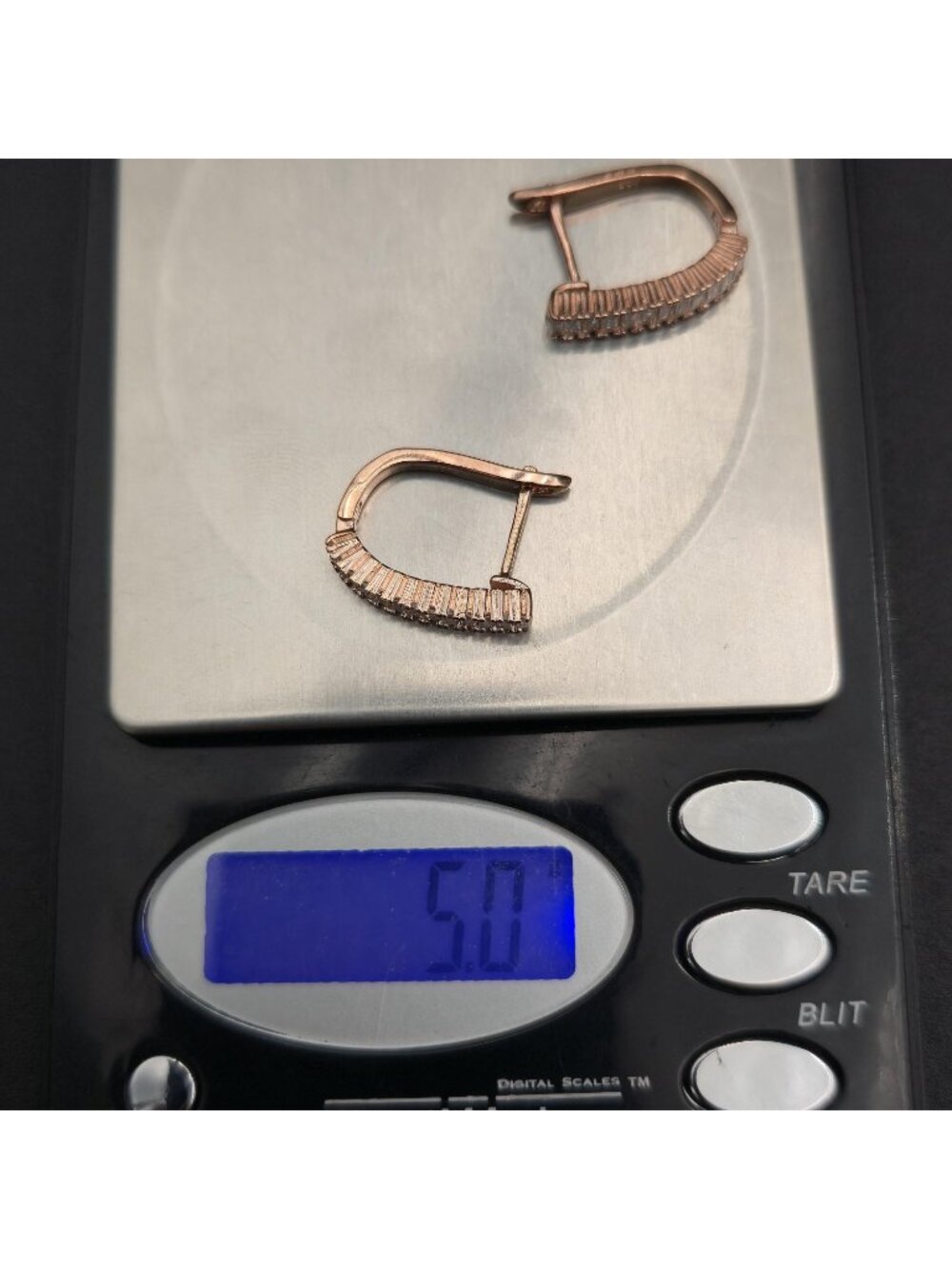 Rose Gold Over Sterling Silver Baguette Cubic Zirconia Eternity Earrings A7797 - Picture 7 of 7